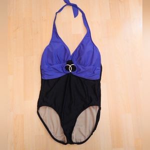 Carol Wior swimsuit collection - blue black swimsuit one piece bathing suit 16